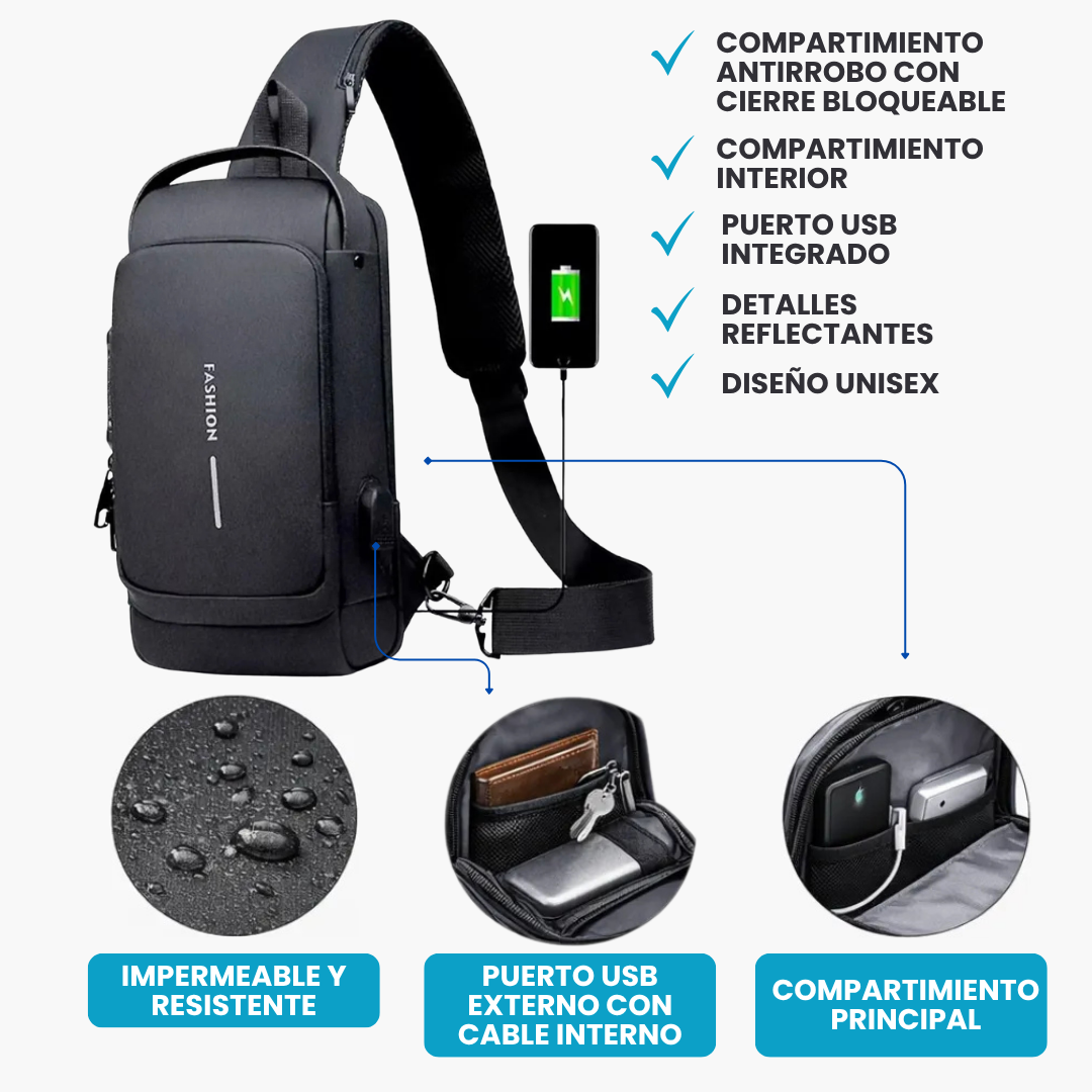 Bandolera Antirrobo con Puerto USB