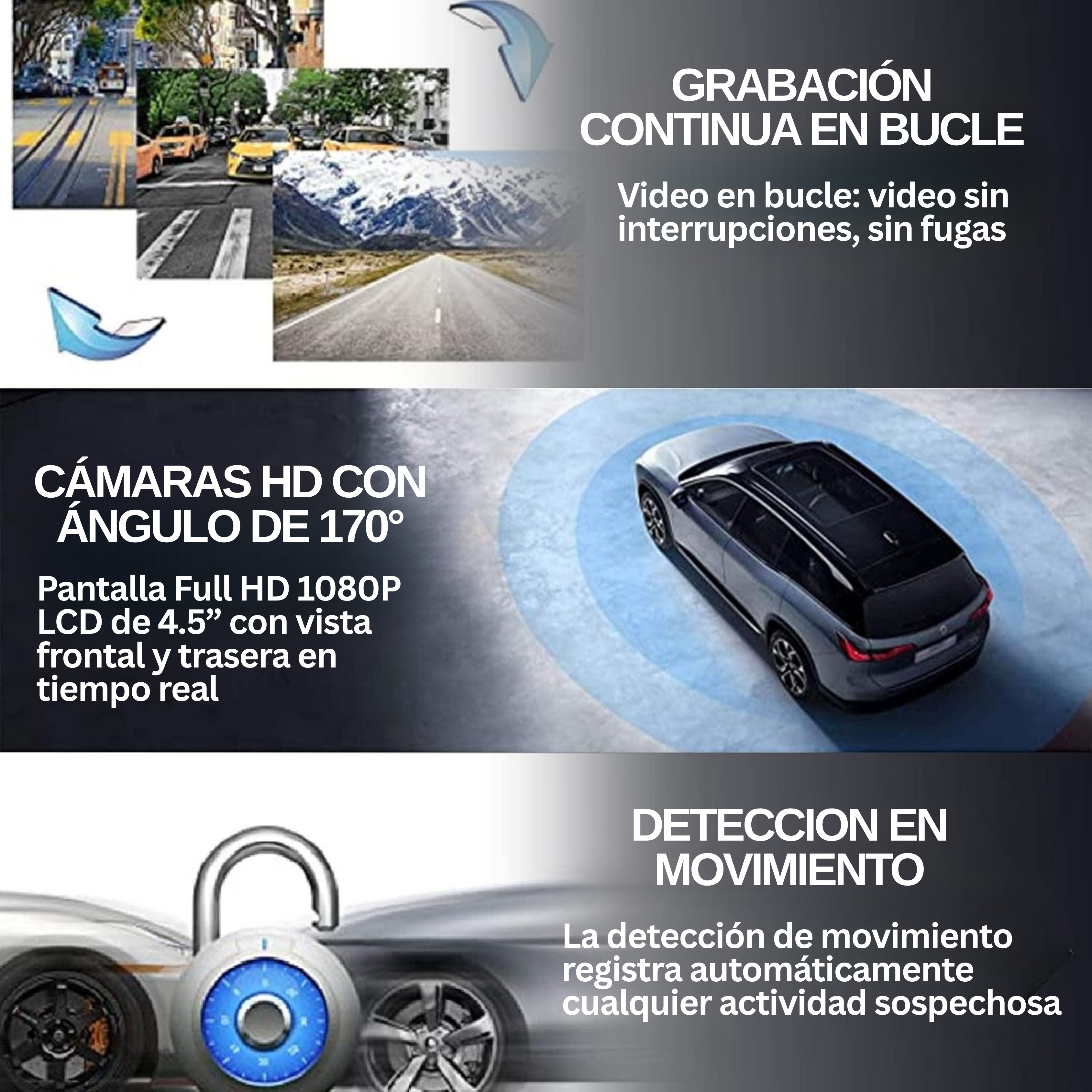 Espejo Retrovisor Sate A-DVR054 con Cámara Frontal y Trasera Full HD 1080P